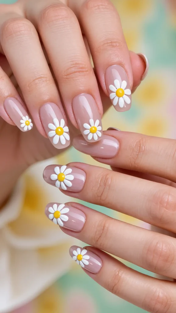 24 Summer Coffin Nail Designs 2026 That Are Bold and Totally Trend-Forward 17 Daisy Flower Coffin Nails