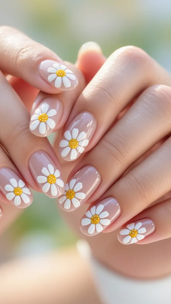 25 Summer Almond Shape Nails 2026 That Are Trendy and Perfect for Sunny Days 21 Daisy Flower Nails