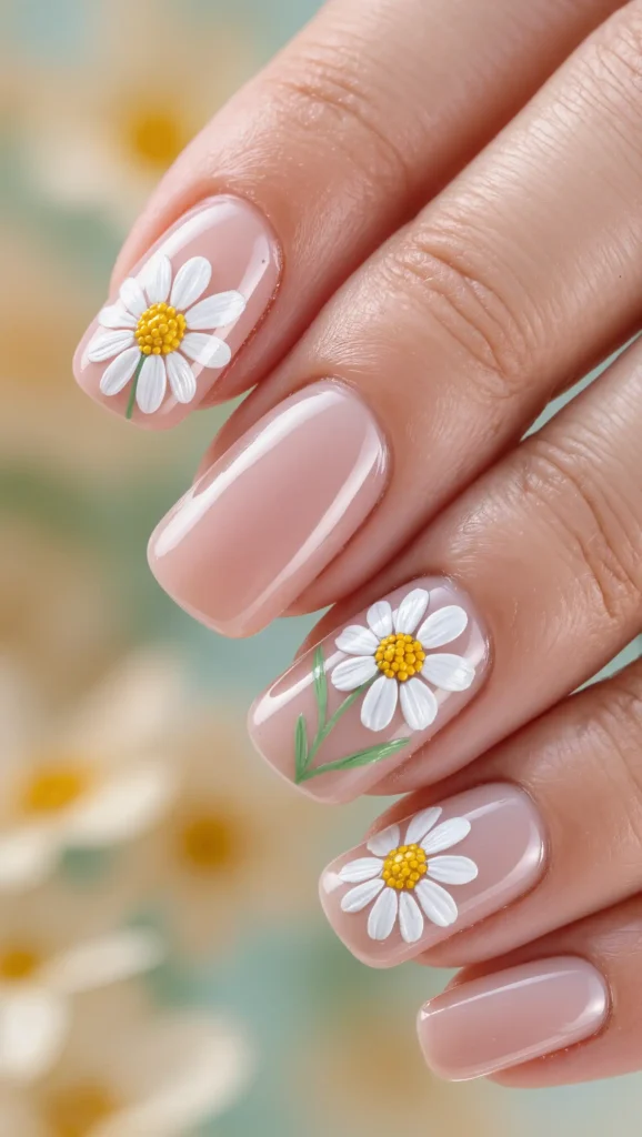 25 Summer Square Nails Ideas 2026 That Are Stylish & Pinterest-Worthy 18 Daisy Flower Nails