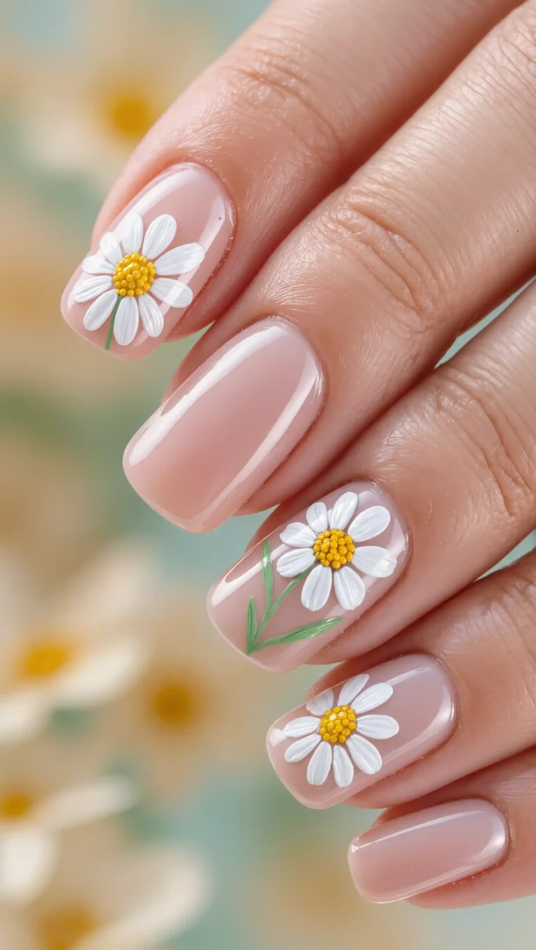 24 Fall Flower Nail Art Ideas 2026: Elegant Floral Manicures Inspired by Autumn Blooms 3 Daisy Flower Nails