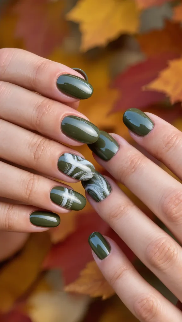 25 Fall Dark Nail Ideas 2026: Moody Manicures That Will Dominate Autumn 6 Dark Olive Marble Nails