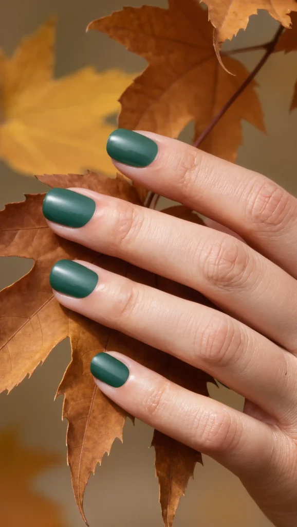 24 Fall Matte Nail Ideas 2026: Velvet-Finish Manicures That Scream Cozy Season 8 Deep Juniper Green