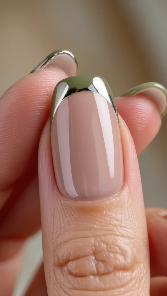 25 Fall Chrome Nail Ideas 2026: Luxe Metallic Manicures That Will Dominate Autumn 23 Dusty Olive Chrome Tips