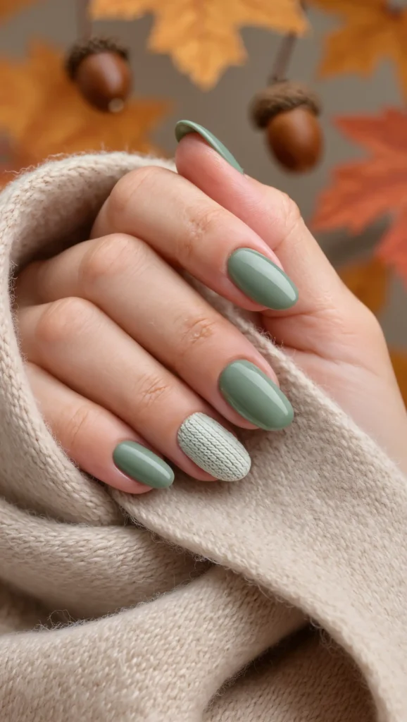 24 Fall Sweater Nail Designs 2026: Chic Manicures Inspired by Your Favorite Knits 6 Dusty Sage Sweater Nails