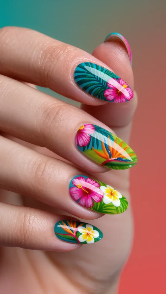 24 Tropical Nails Inspo for 2026 That Bring Island Vibes to Your Fingertips 15 Exotic Floral Nails