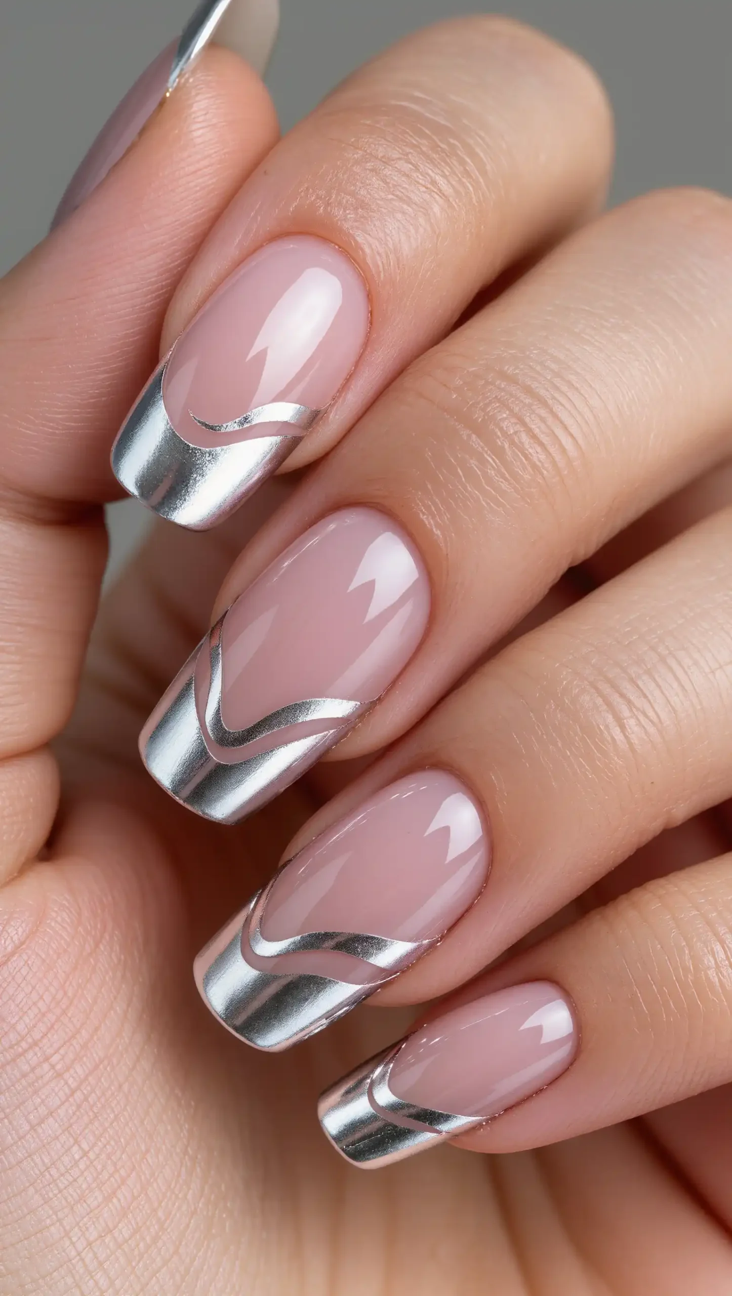 24 Summer Dip Powder Nails Ideas 2026: Manicures That Will Be Everywhere This Season 18 Floating Silver Waves