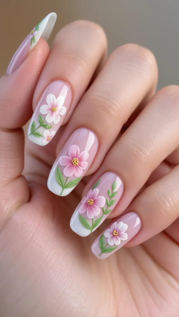 24 Long Summer Nails 2026 That Bring Glamour, Color & Endless Vacation Vibes 5 Floral Garden Nails