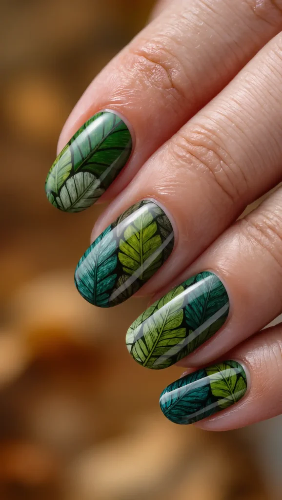 25 Leaf Nail Art Ideas 2026: Nature-Inspired Designs That Are Anything but Basic 9 Forest Canopy Nails