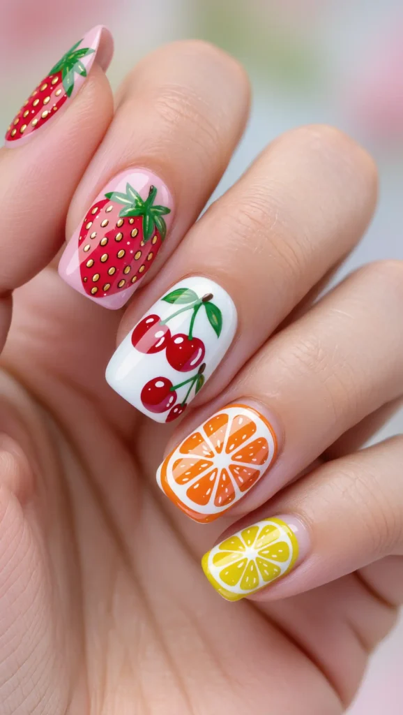 25 Summer Square Nails Ideas 2026 That Are Stylish & Pinterest-Worthy 14 Fruit Salad Nail Art