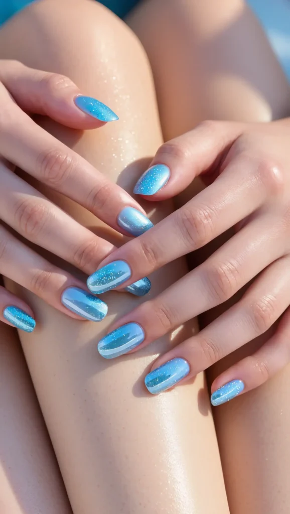 24 Summer Beach Nails Ideas for 2026 That Are Tropical, Trendy & Vacation-Ready 15 Glitter Ocean Nails