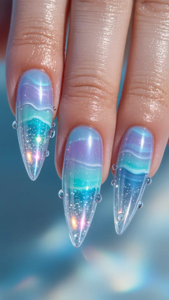 25 Summer Stiletto Nails Inspo 2026: Glamorous Designs That Steal the Spotlight 22 Glitter Tide Nails