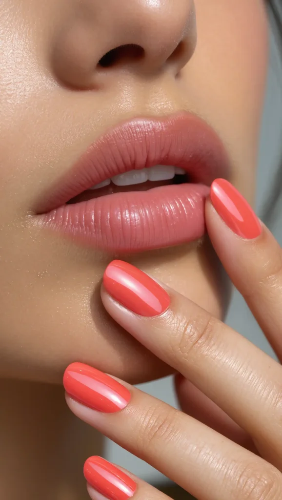 25 Summer Almond Shape Nails 2026 That Are Trendy and Perfect for Sunny Days 2 Glossy Coral Almond Nails