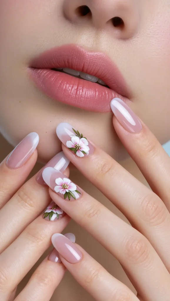 Glossy Floral Accent Nails