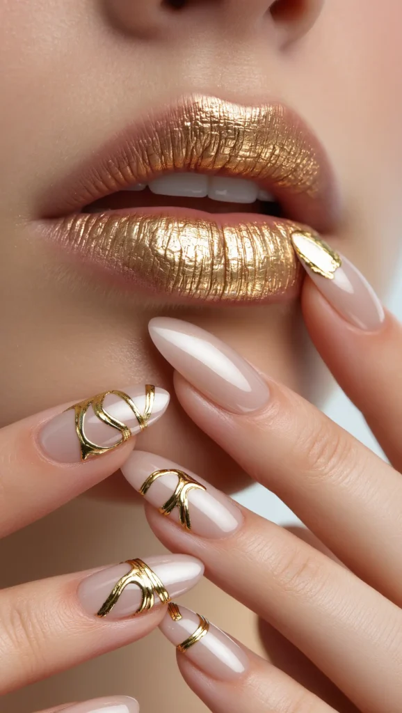 24 Long Summer Nails 2026 That Bring Glamour, Color & Endless Vacation Vibes 23 Gold Foil Summer Nails