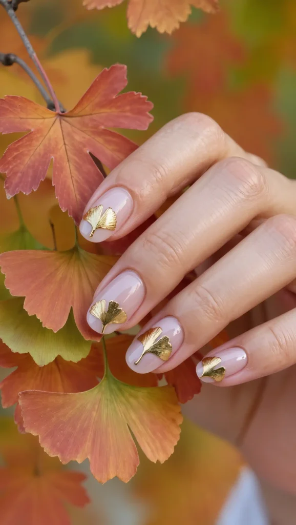 25 Leaf Nail Art Ideas 2026: Nature-Inspired Designs That Are Anything but Basic 2 Gold Ginkgo Leaf Nails