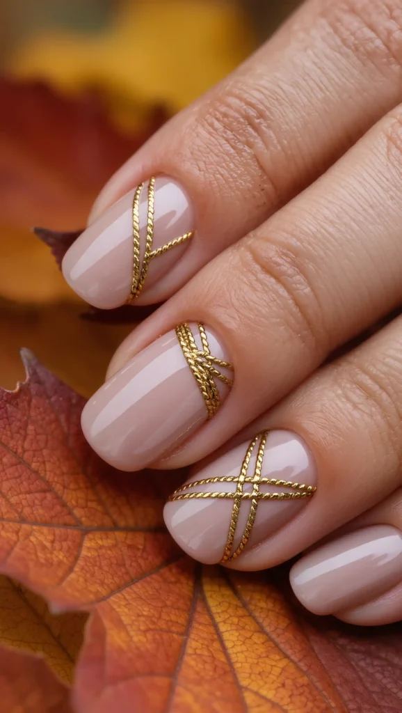 24 Fall Sweater Nail Designs 2026: Chic Manicures Inspired by Your Favorite Knits 16 Golden Stitch Accents