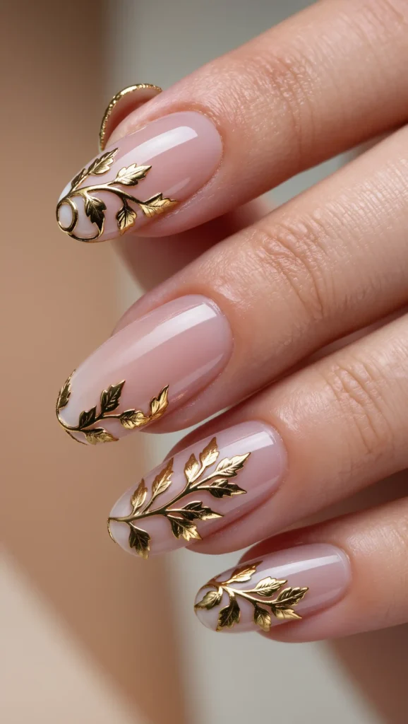 25 Leaf Nail Art Ideas 2026: Nature-Inspired Designs That Are Anything but Basic 24 Golden Vine French Manicure