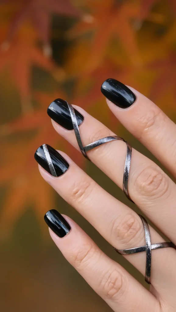 25 Fall Dark Nail Ideas 2026: Moody Manicures That Will Dominate Autumn 21 Gunmetal Ribbon Nails
