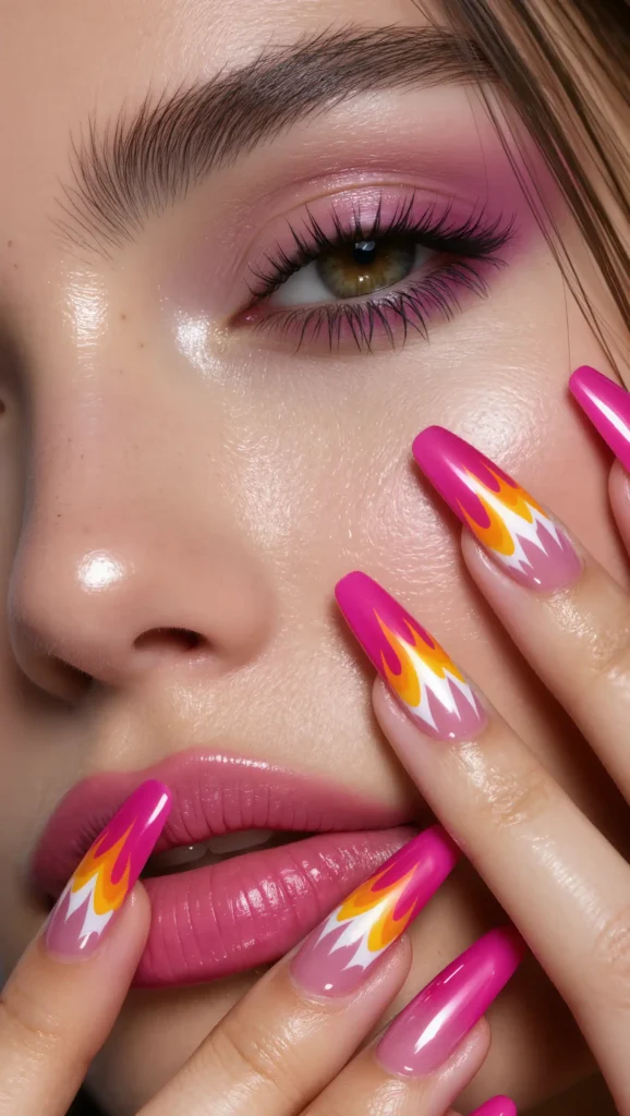 25 Summer Stiletto Nails Inspo 2026: Glamorous Designs That Steal the Spotlight 25 Hot Pink Flame Nails