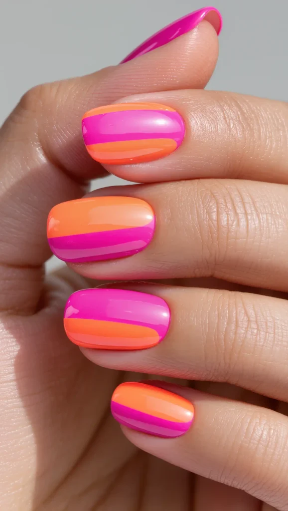 25 Neon Summer Nails 2026 That Will Make Your Manicure Glow All Season 9 Hot Pink and Orange Combo