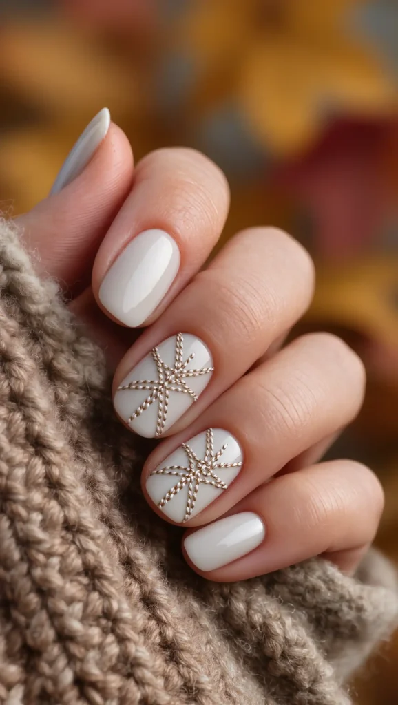 24 Fall Sweater Nail Designs 2026: Chic Manicures Inspired by Your Favorite Knits 24 Ivory Blanket Stitch Nails