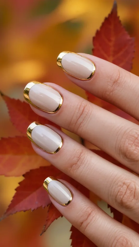 25 Neutral Fall Nails Ideas 2026: Minimalist Manicures That Go With Every Autumn Outfit 25 Ivory Gold Frame Nails