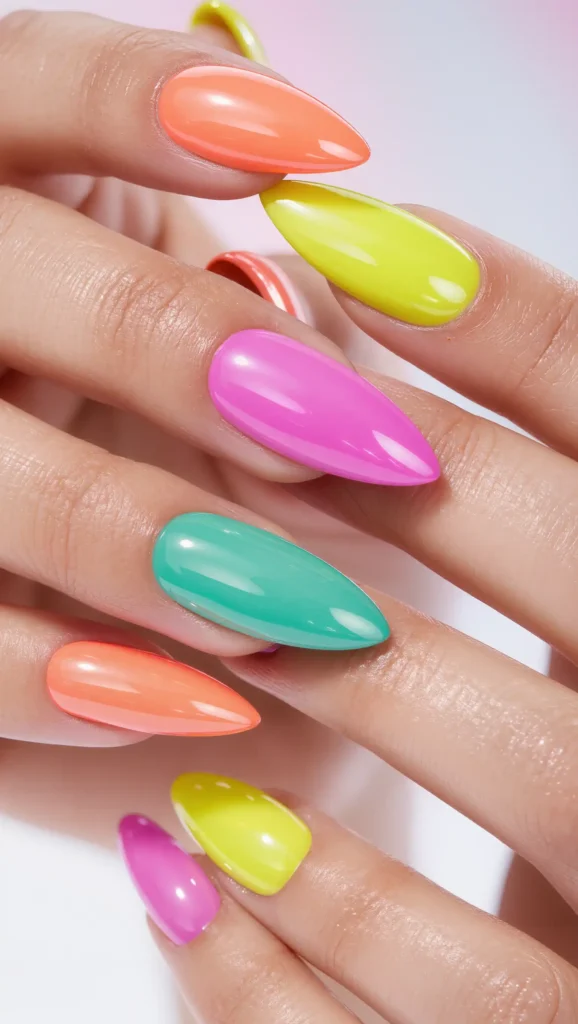 25 Summer Stiletto Nails Inspo 2026: Glamorous Designs That Steal the Spotlight 23 Jelly Neon Nails