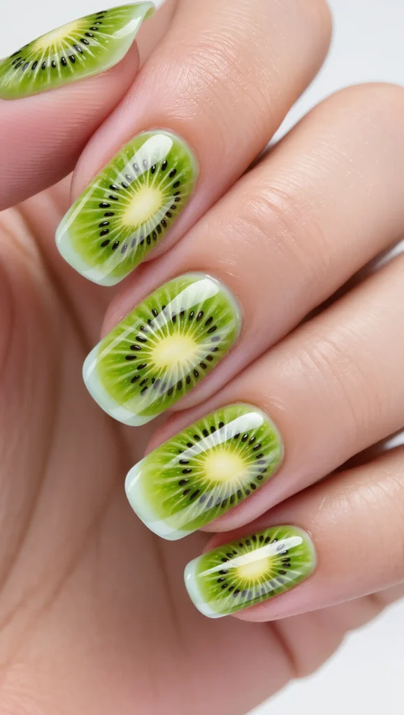 Kiwi-Inspired Nail Design