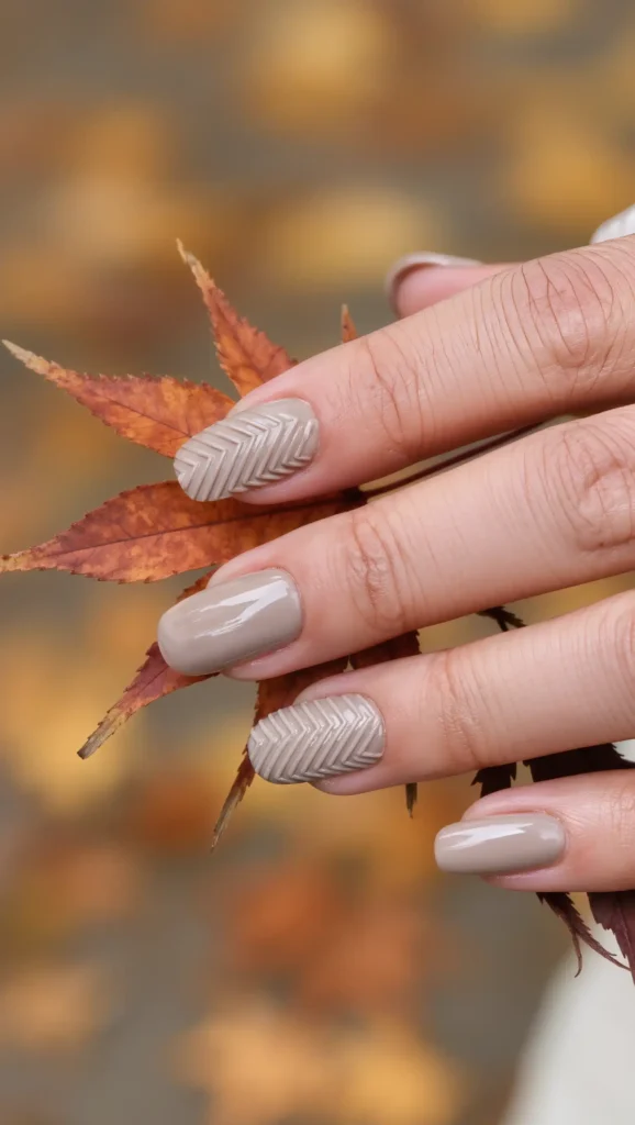 24 Fall Sweater Nail Designs 2026: Chic Manicures Inspired by Your Favorite Knits 23 Latte Herringbone Nails