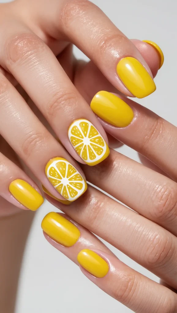 25 Summer Vacation Nail Designs for 2026 That Are Bright, Fun & Made for Getaways 10 Lemon Slice Nail Design