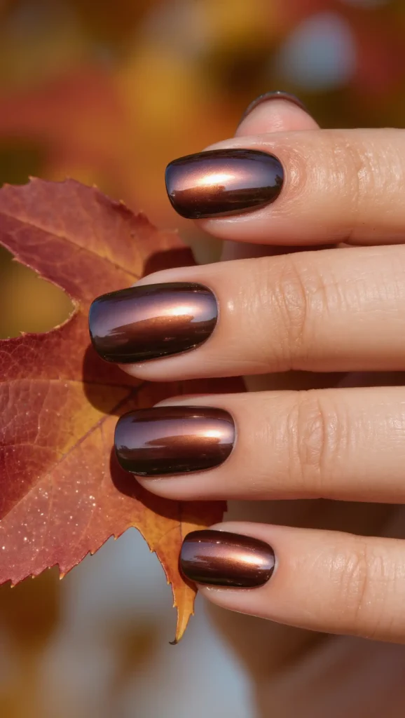 25 Fall Chrome Nail Ideas 2026: Luxe Metallic Manicures That Will Dominate Autumn 16 Mahogany Glow Nails