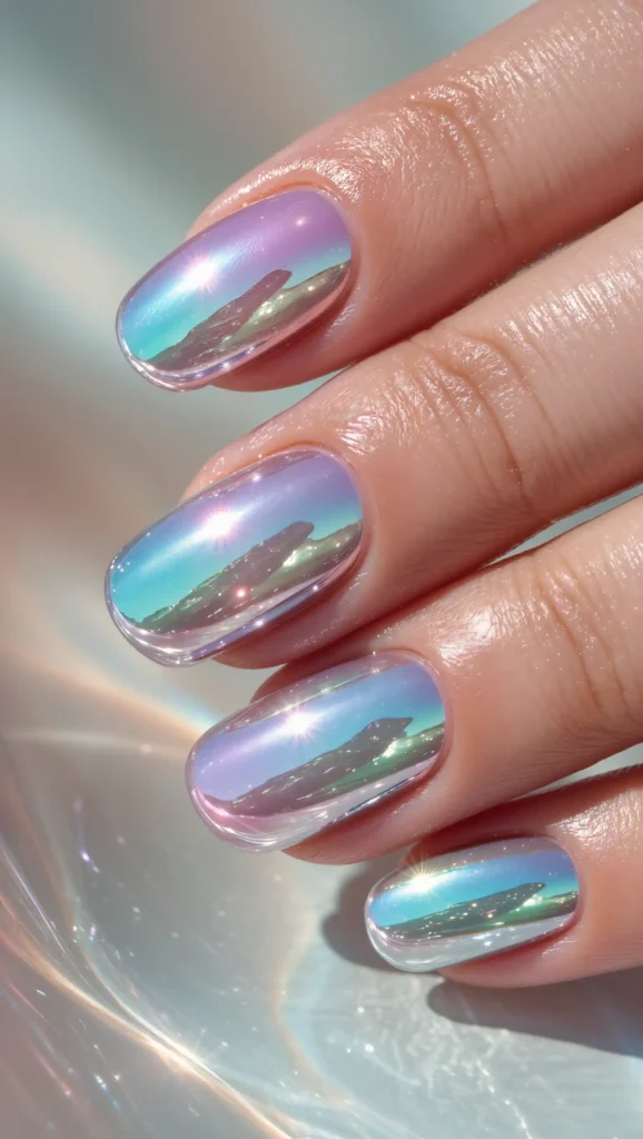 25 Summer Almond Shape Nails 2026 That Are Trendy and Perfect for Sunny Days 24 Mermaid Chrome Nails