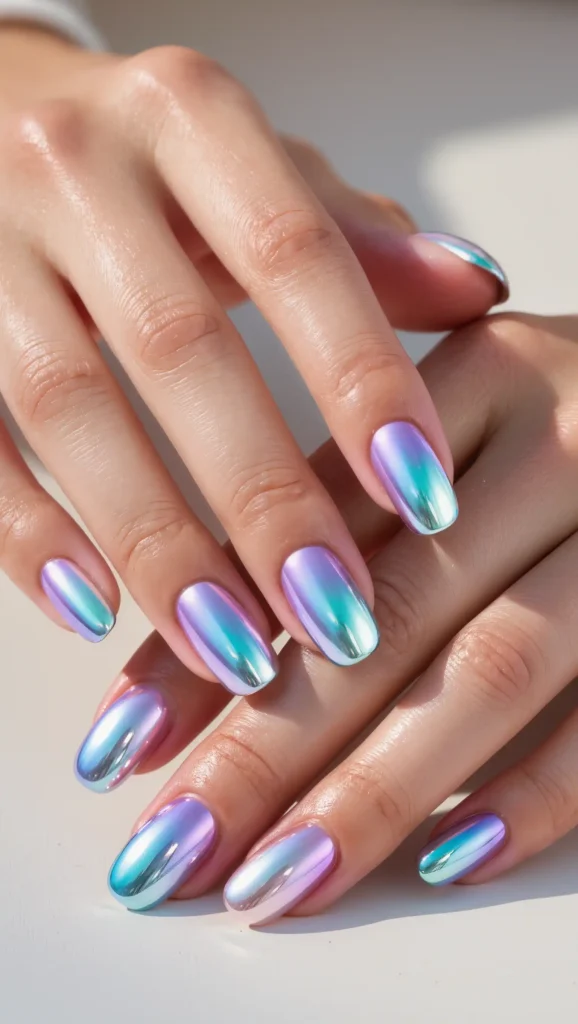 24 Ocean Nail Designs 2026 That Bring Beachy Beauty to Your Fingertips 3 Mermaid Chrome Nails
