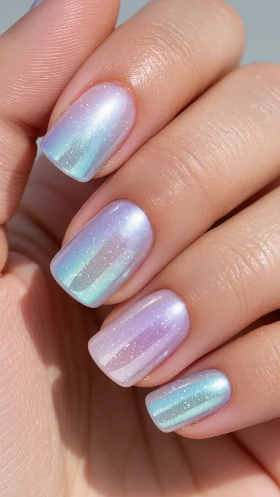 25 Summer Square Nails Ideas 2026 That Are Stylish & Pinterest-Worthy 16 Mermaid Shimmer Nails