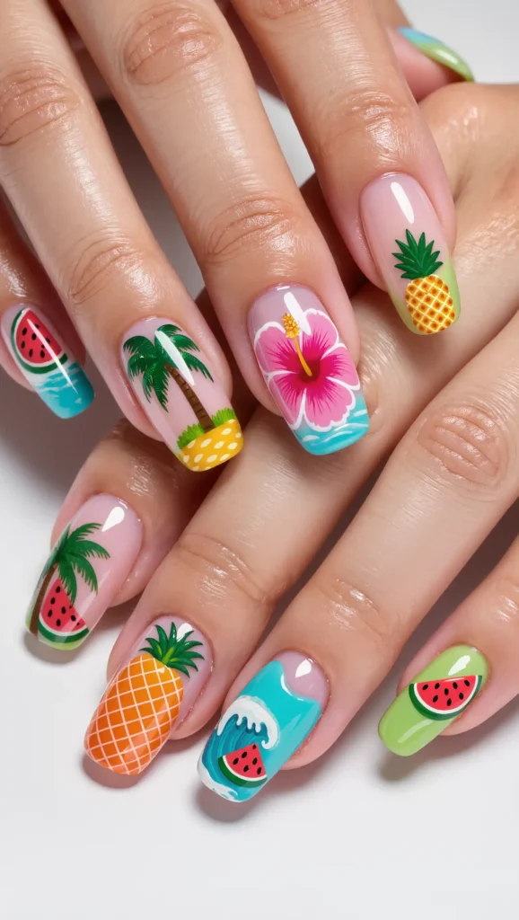 25 Summer Vacation Nail Designs for 2026 That Are Bright, Fun & Made for Getaways 26 Mismatched Tropical Nails