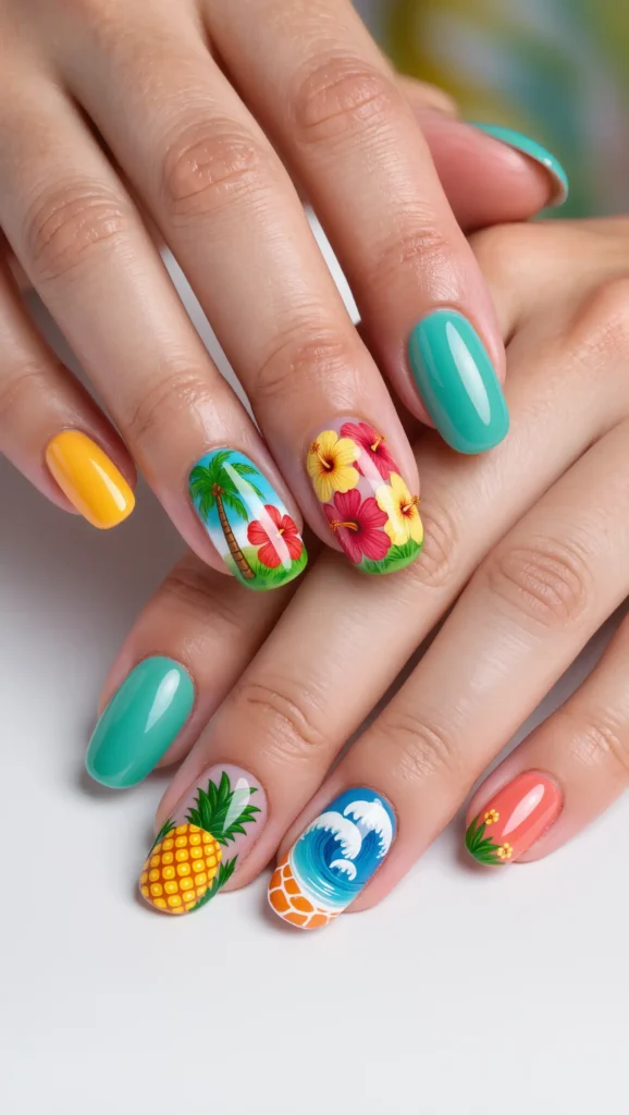 24 Tropical Nails Inspo for 2026 That Bring Island Vibes to Your Fingertips 25 Mismatched Tropical Nails