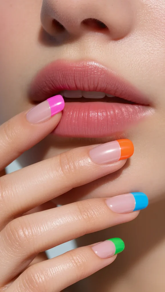 Mixed Bright French Manicure