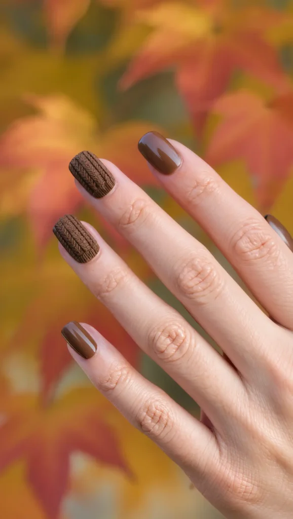 24 Fall Sweater Nail Designs 2026: Chic Manicures Inspired by Your Favorite Knits 5 Mocha Weave Nails