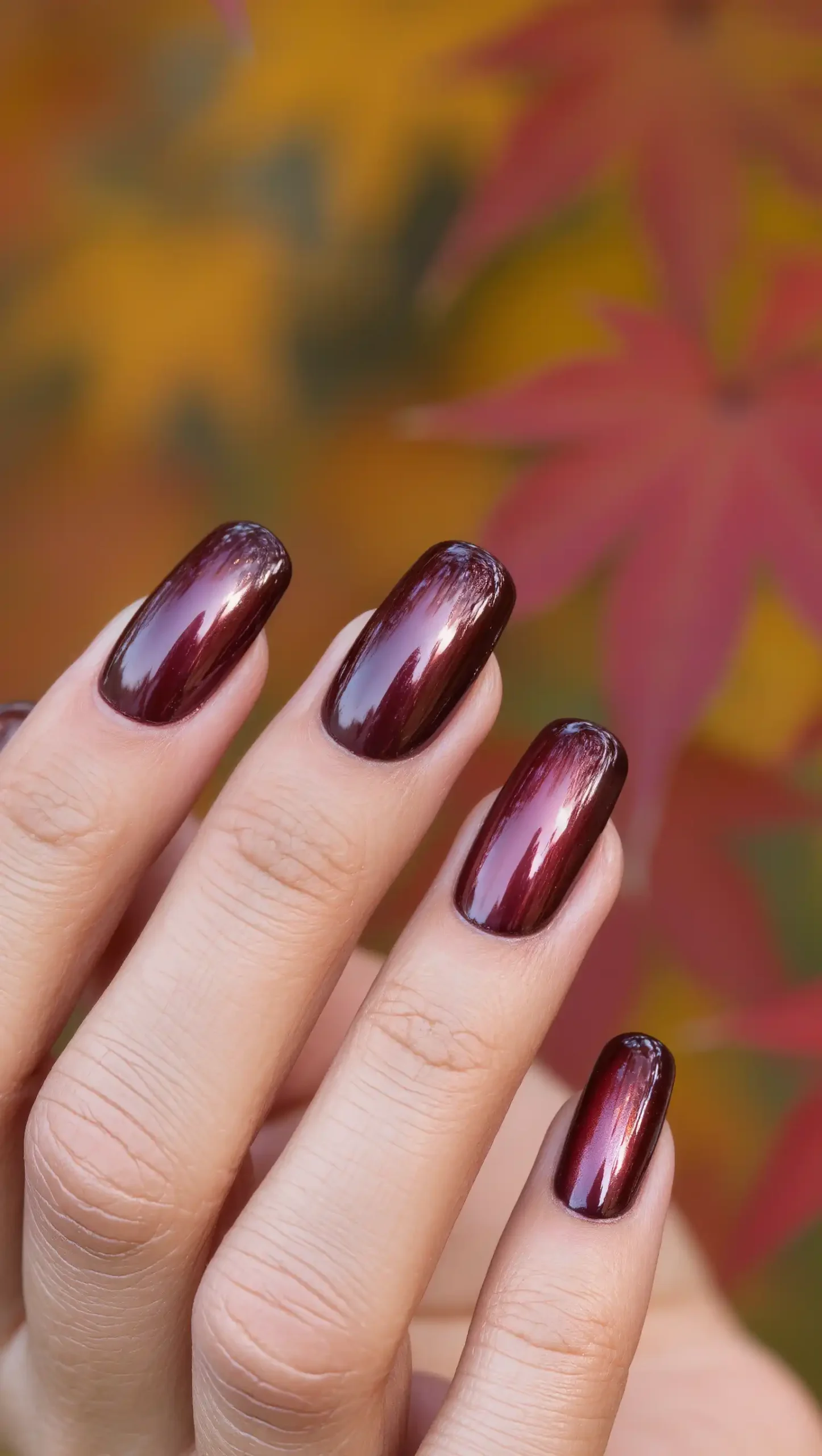 24 Fall Bridal Nail Ideas 2026: Elegant Wedding Manicures for the Perfect "I Do" 1 Molten Burgundy Metallic