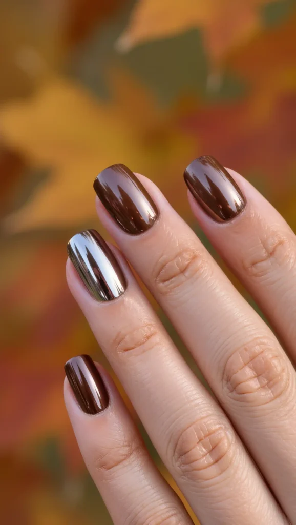 25 Fall Chrome Nail Ideas 2026: Luxe Metallic Manicures That Will Dominate Autumn 2 Molten Chestnut Chrome