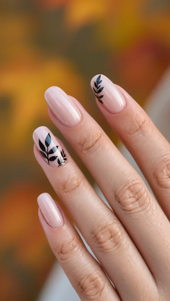 25 Leaf Nail Art Ideas 2026: Nature-Inspired Designs That Are Anything but Basic 8 Monochrome Leaf Sketch Nails