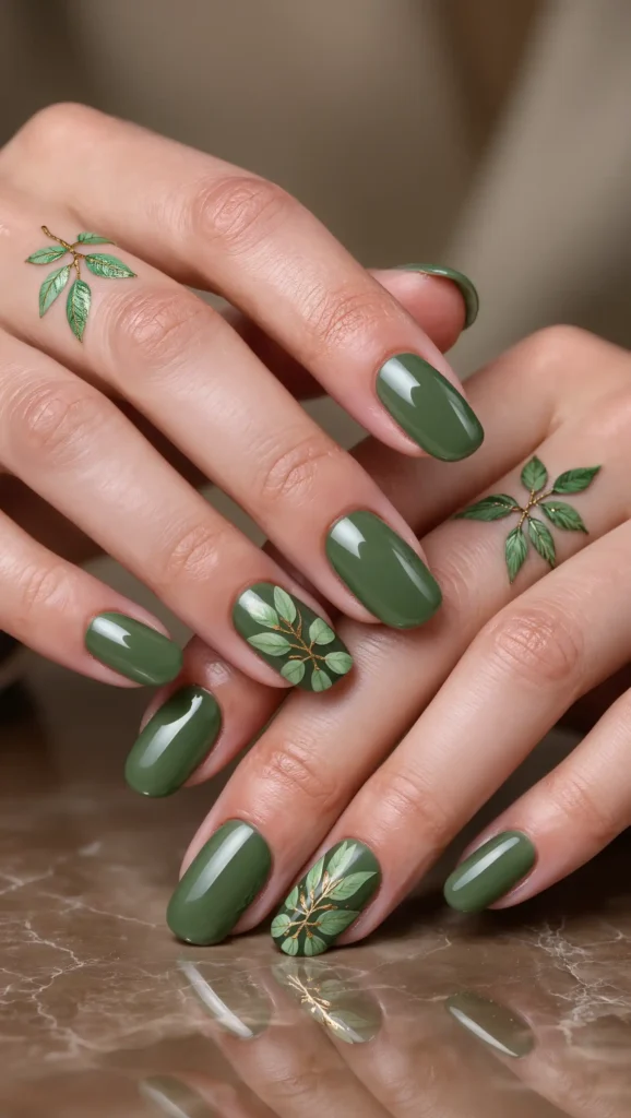 25 Leaf Nail Art Ideas 2026: Nature-Inspired Designs That Are Anything but Basic 15 Moss Green Leaf Patterns