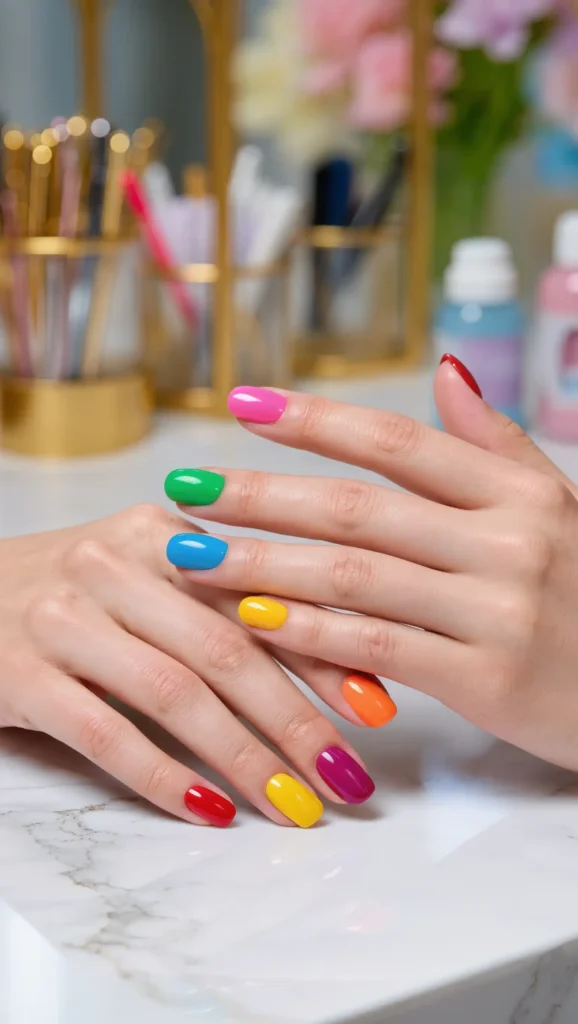 Multicolor Mismatched Nails