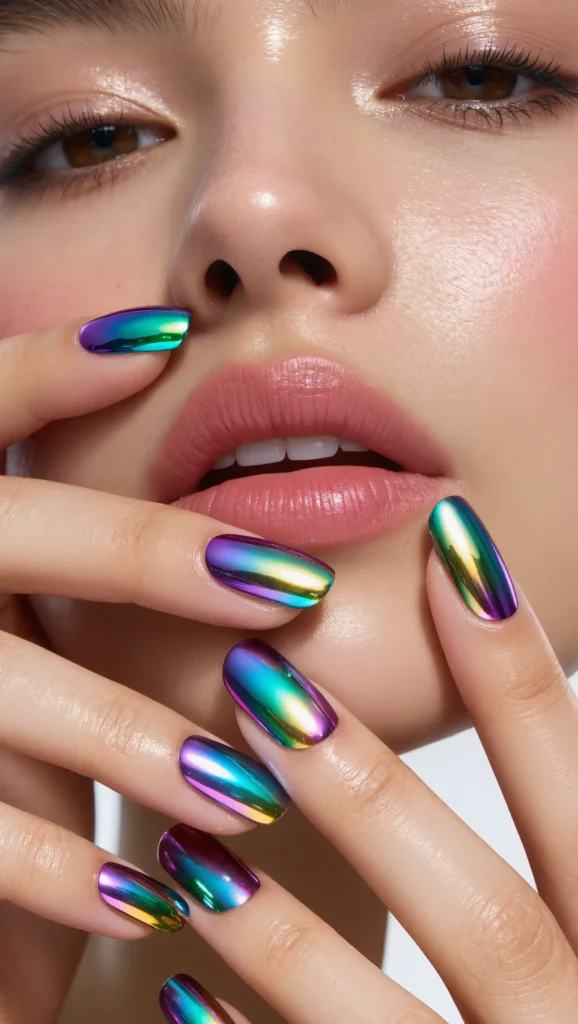 Multicolored Chrome Nails