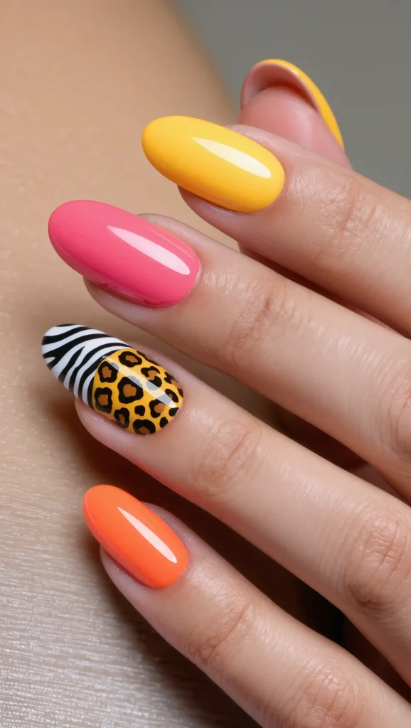 25 Neon Summer Nails 2026 That Will Make Your Manicure Glow All Season 11 Neon Animal Print Accent Nails