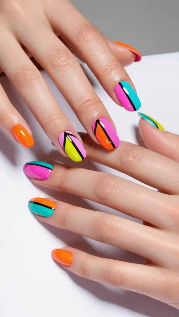 25 Summer Vacation Nail Designs for 2026 That Are Bright, Fun & Made for Getaways 21 Neon Color Block Nails