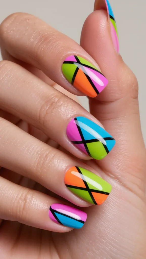 Neon Color Block Nails