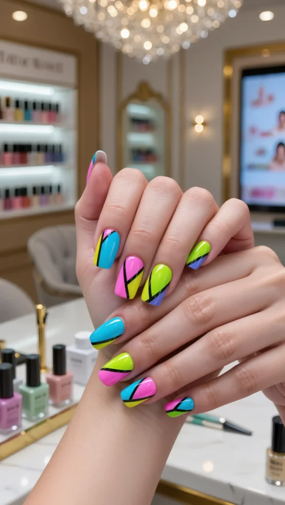 Neon Color Block Nails