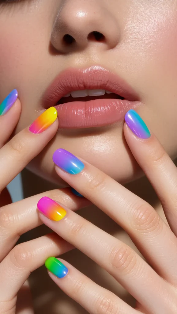 24 Long Summer Nails 2026 That Bring Glamour, Color & Endless Vacation Vibes 21 Neon Rainbow Nails