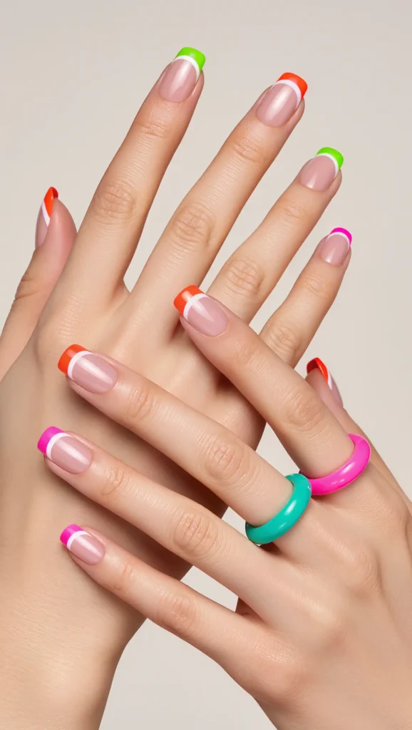 24 Tropical Nails Inspo for 2026 That Bring Island Vibes to Your Fingertips 8 Neon Tropical French Tips